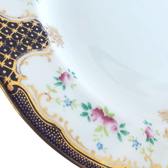 Antique Wedgwood Plates Richard Briggs 2 Hand Painted Cobalt Blue Floral Gilt - Picture 5 of 14